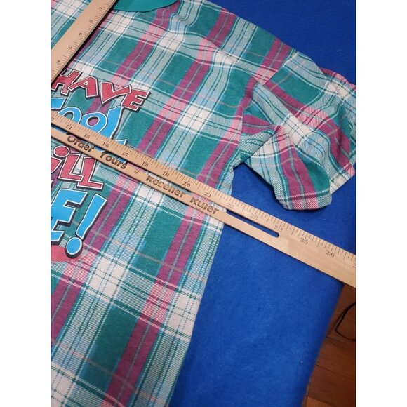 Vintage 90s Looney Tunes Tasmanian Devil (Taz) Plaid Sleep Shirt Men's XL - Picture 8 of 15